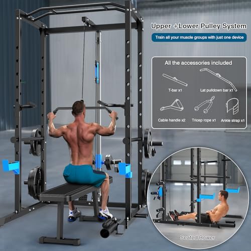 Power Cage with J-Hooks, Dip Handles, Landmine Attachment K740397