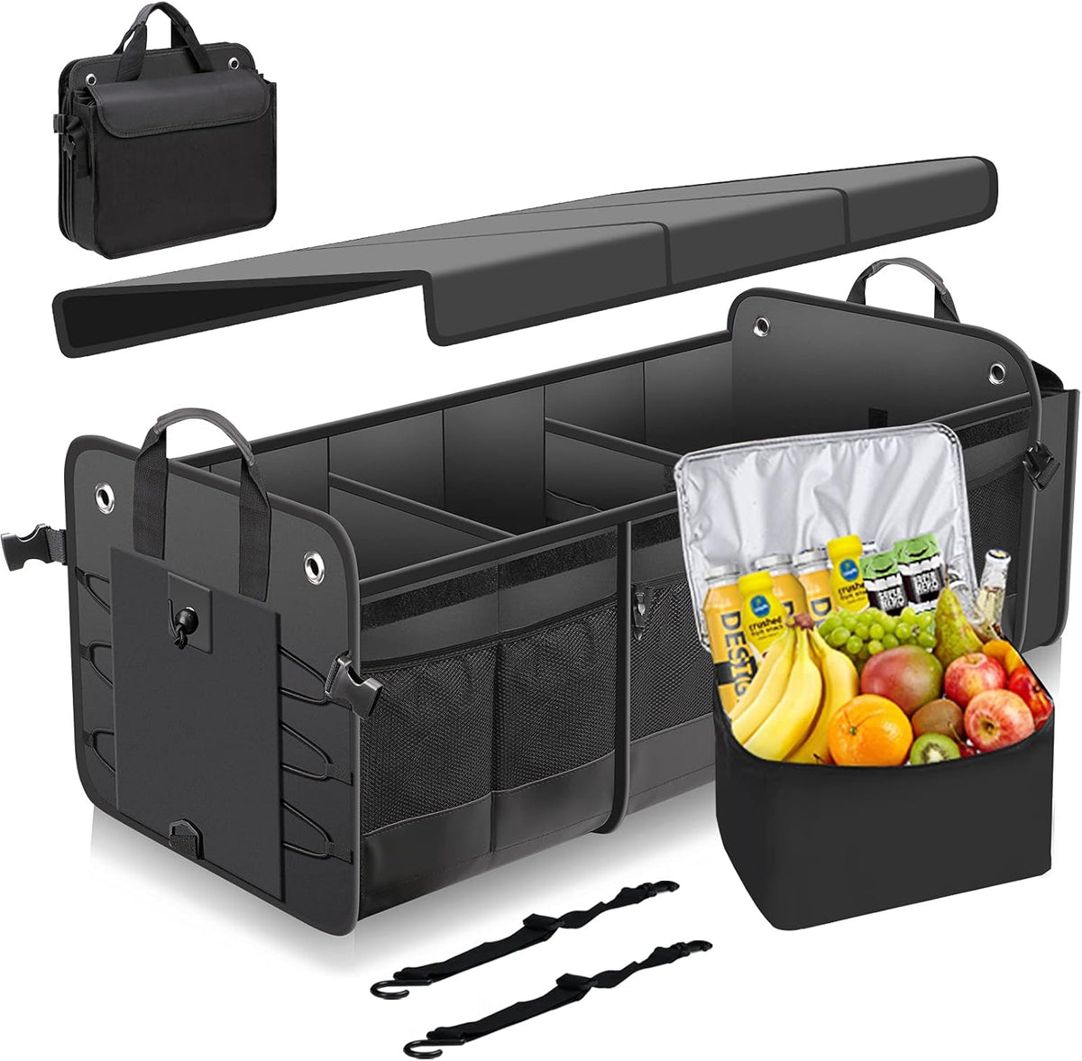 Waterproof Car Trunk Storage Organizer, Collapsible with Insulated Leakproof Cooler, Folding Cover, Adjustable Securing Straps D796