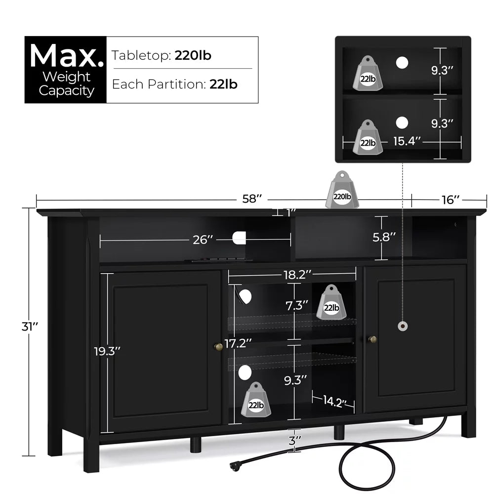 Black TV Stand with Power Outlet D42427