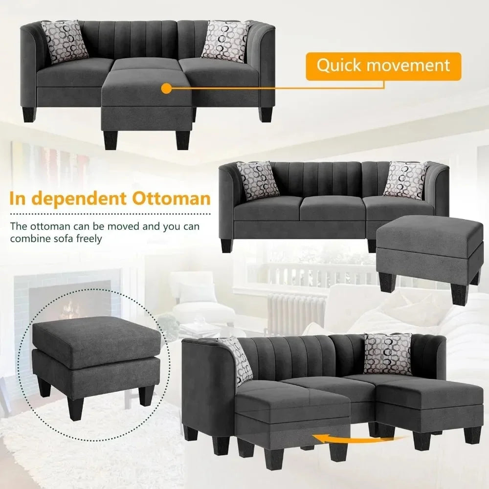 Black Linen L-Shaped Convertible Sofa Bed P648900
