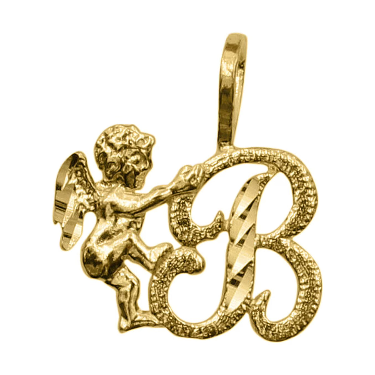 14K Yellow Gold Cherub Cursive Initial Letter 'B' Pendant E640