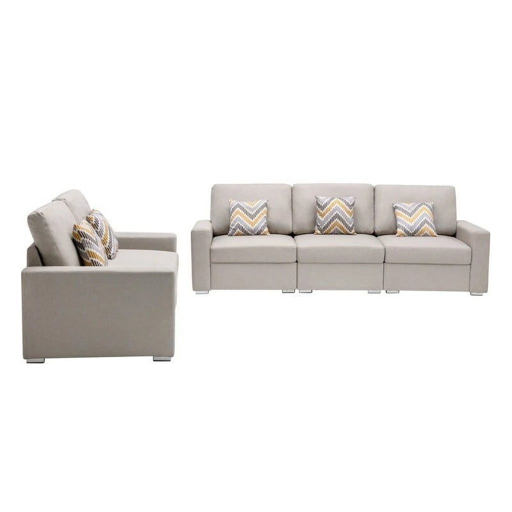Grey Linen Fabric Sofa and Loveseat Set with Pillows K711709
