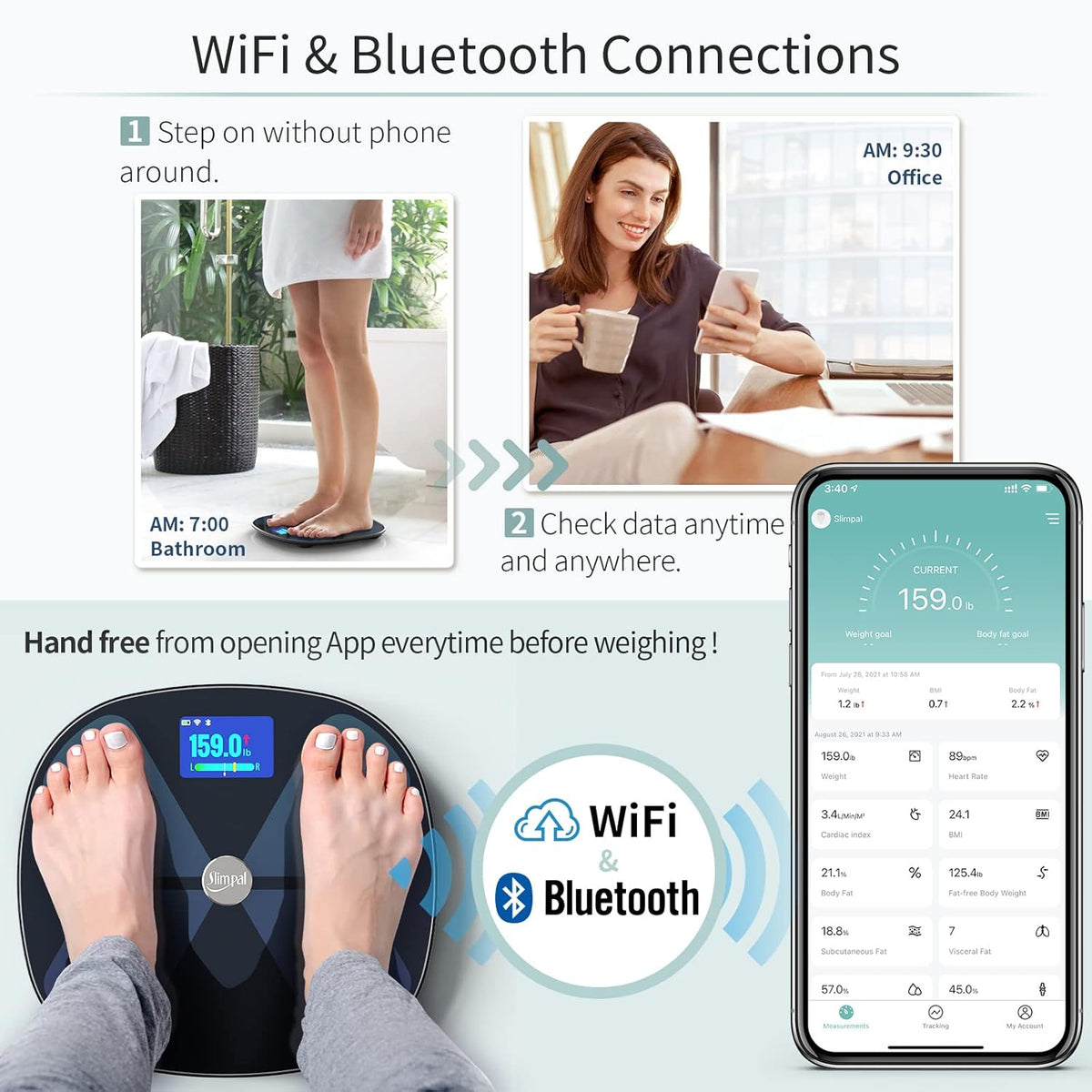 Smart Body Fat Water Weight WiFi Bluetooth Rechargeable Digital Bathroom Scale U260