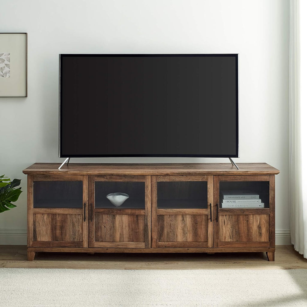 70 Inch Rustic Oak Glass and Wood TV Stand H386