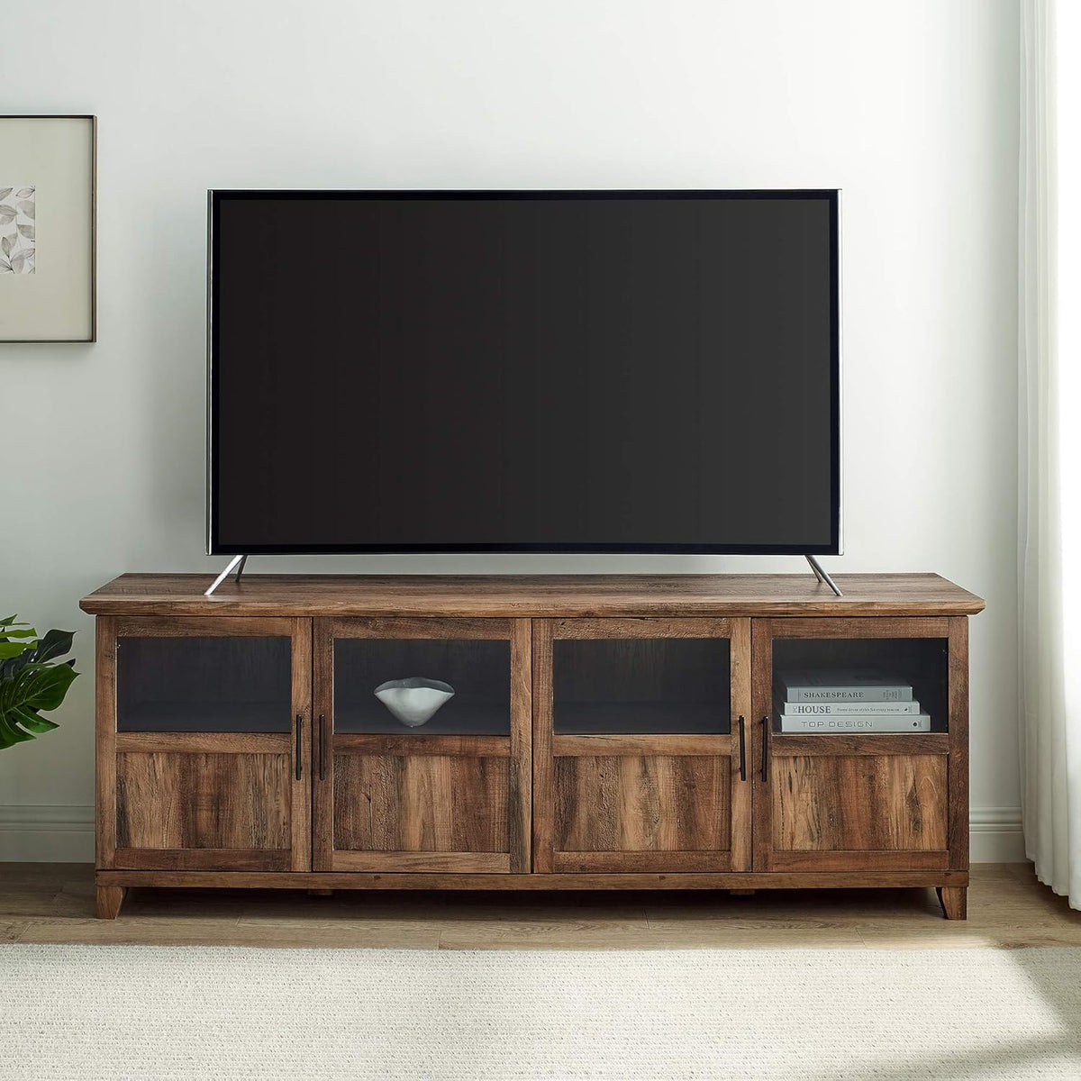 70 Inch Rustic Oak Glass and Wood TV Stand H386
