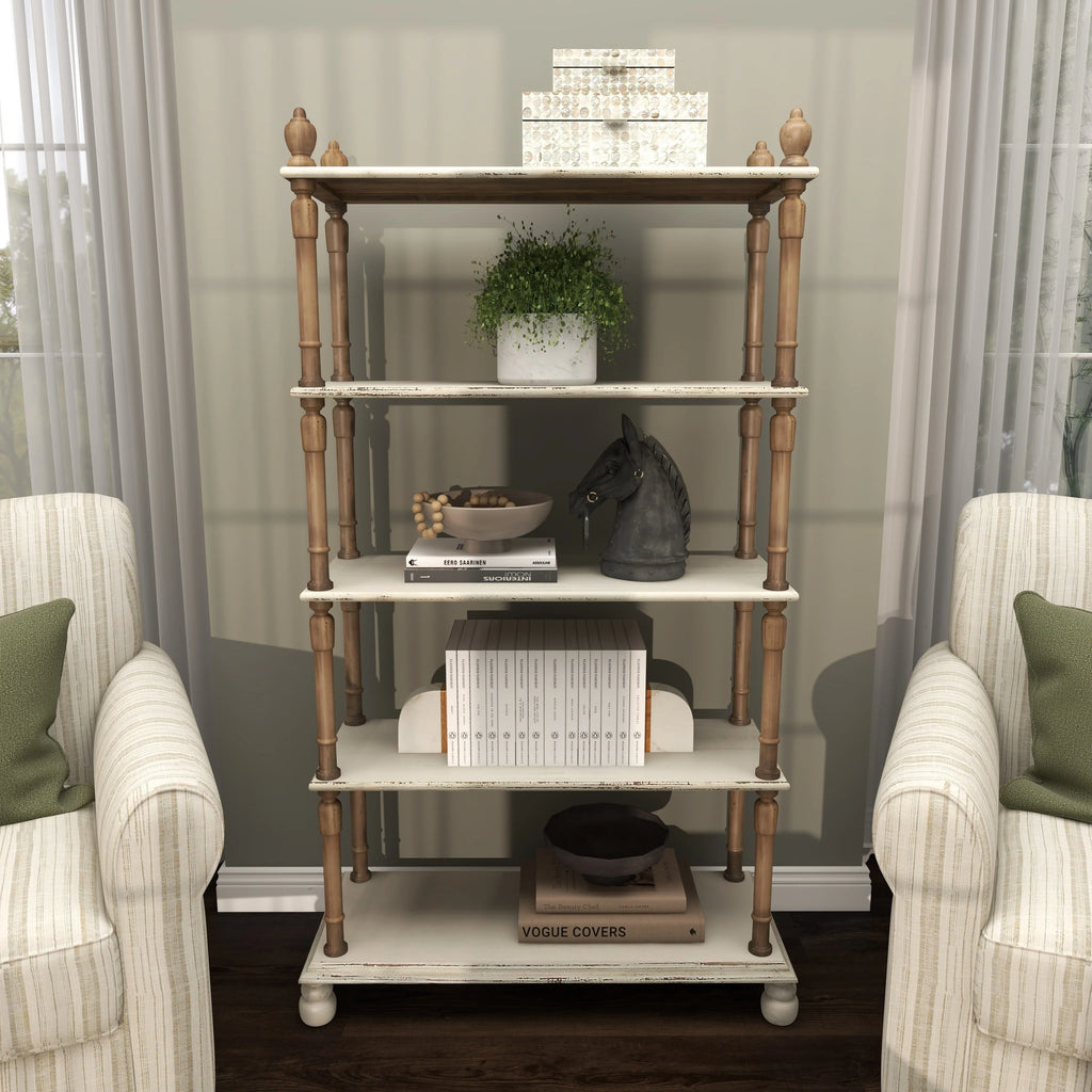 White Wood 5-Tier Shelving Unit I31246