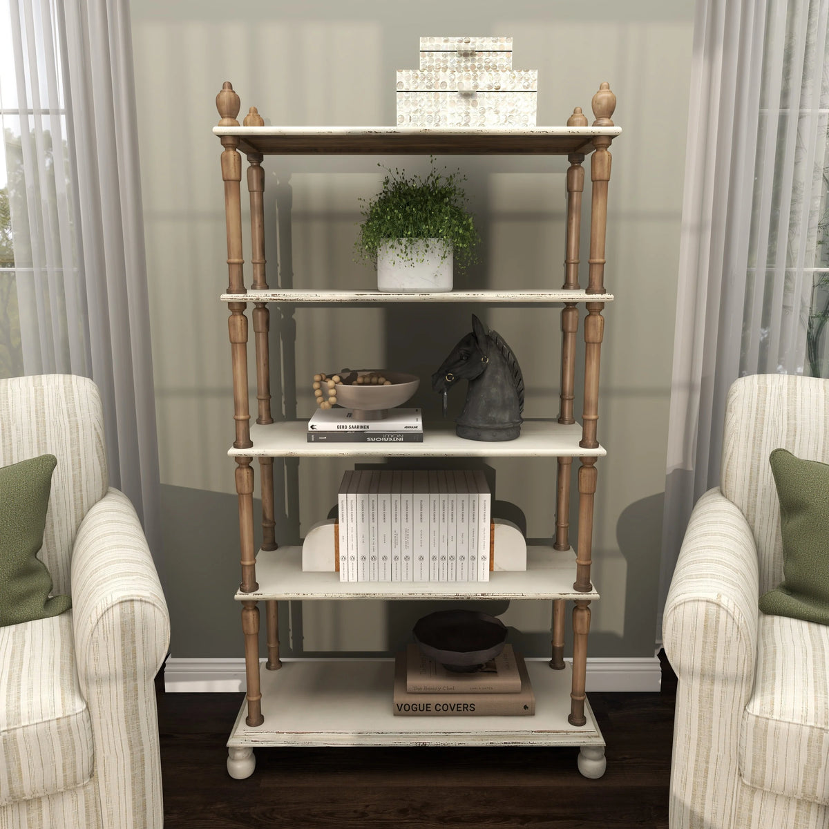 White Wood 5-Tier Shelving Unit I31246