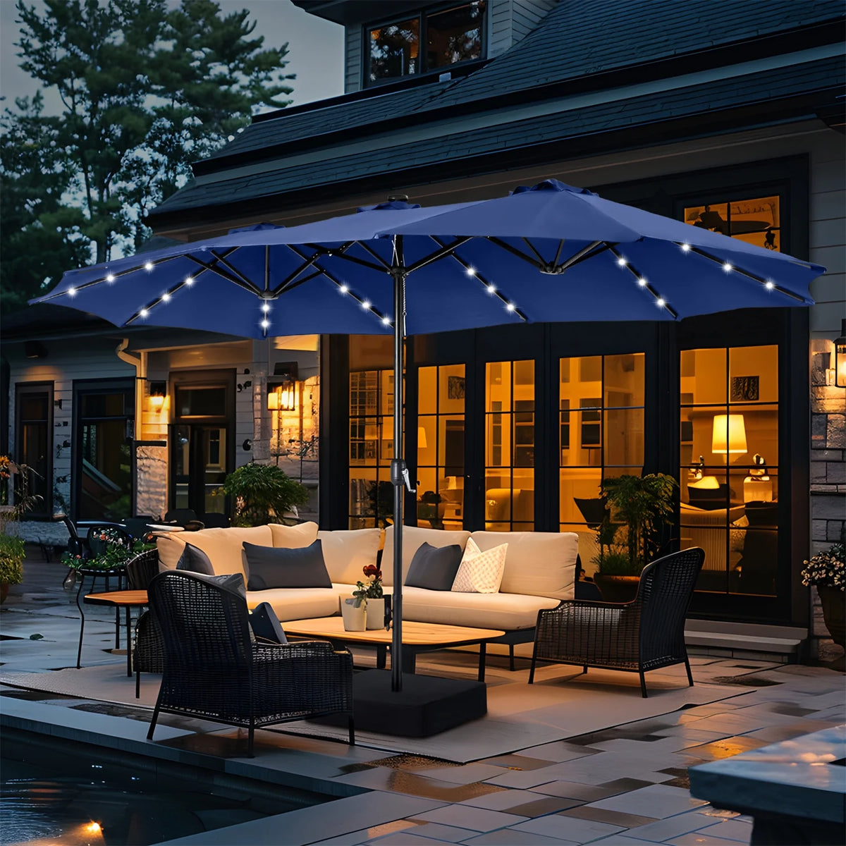 15 FT Double-Sided Solar Patio Umbrella with Base D157099