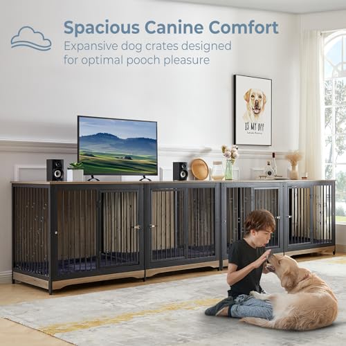 71'' Wooden Double Dog Crate Kennel Cage, Brown Y144