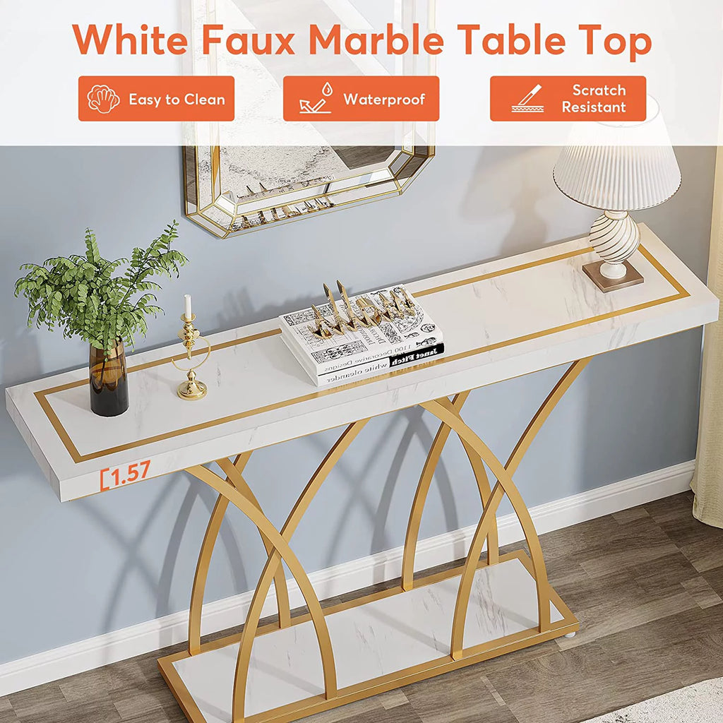 55" Gold Faux Marble Console Table D67493