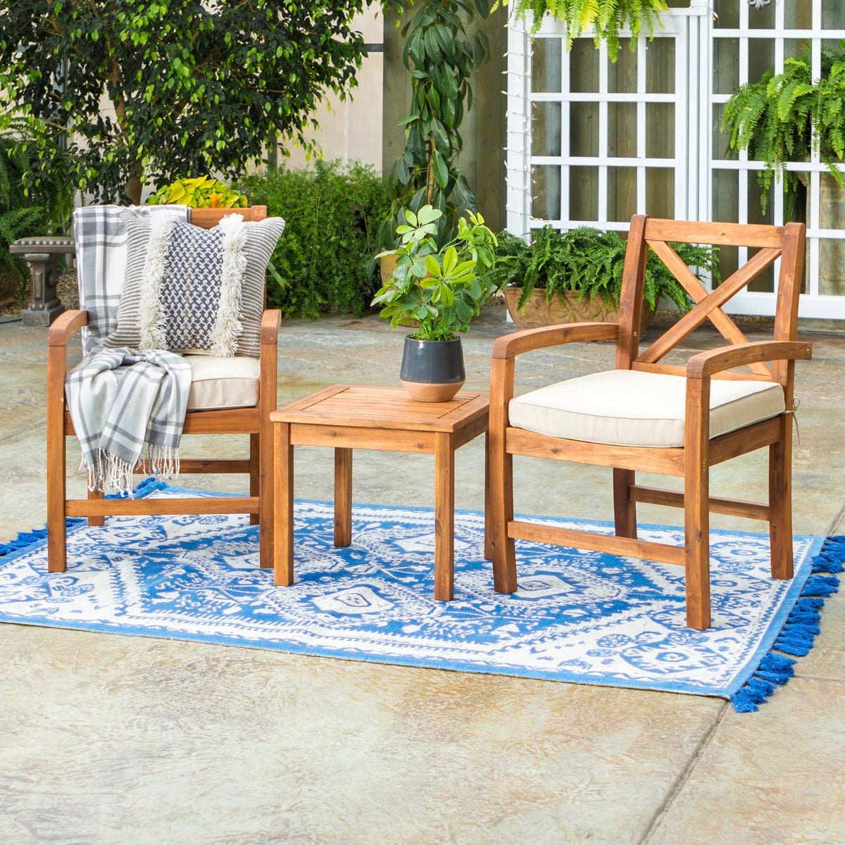 Brown Acacia Wood Patio Chairs with Side Table H3605