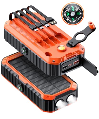 40000mAh Solar Power Bank with 4 Cables and Hand Crank X1780