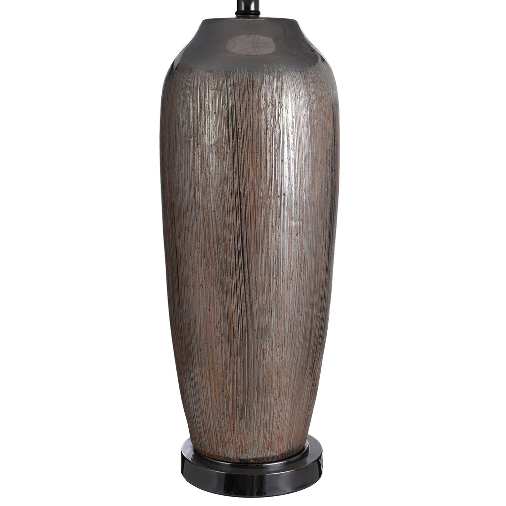 Silver Ceramic Column Table Lamp with Black Nickel Base D481