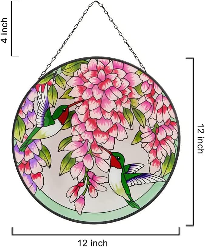 Round Hummingbird Stained Glass Window Suncatcher V377