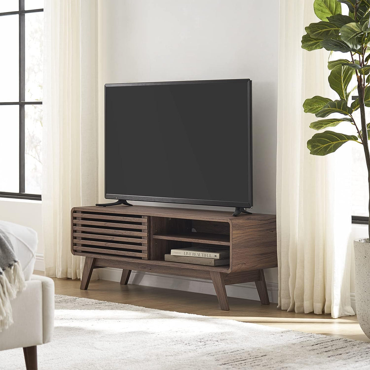 46 Scandinavian TV Stand with Slatted Door D90264