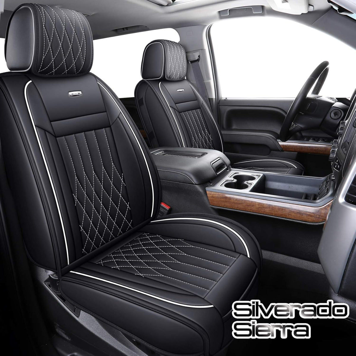 Black and White Waterproof Faux Leather Car Seat Covers Front Pair V305