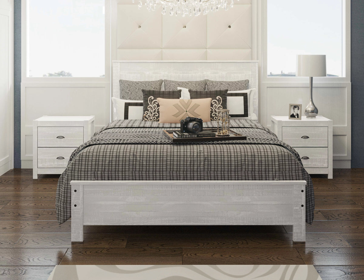 White Solid Wood Full Size Bed Frame Y7019