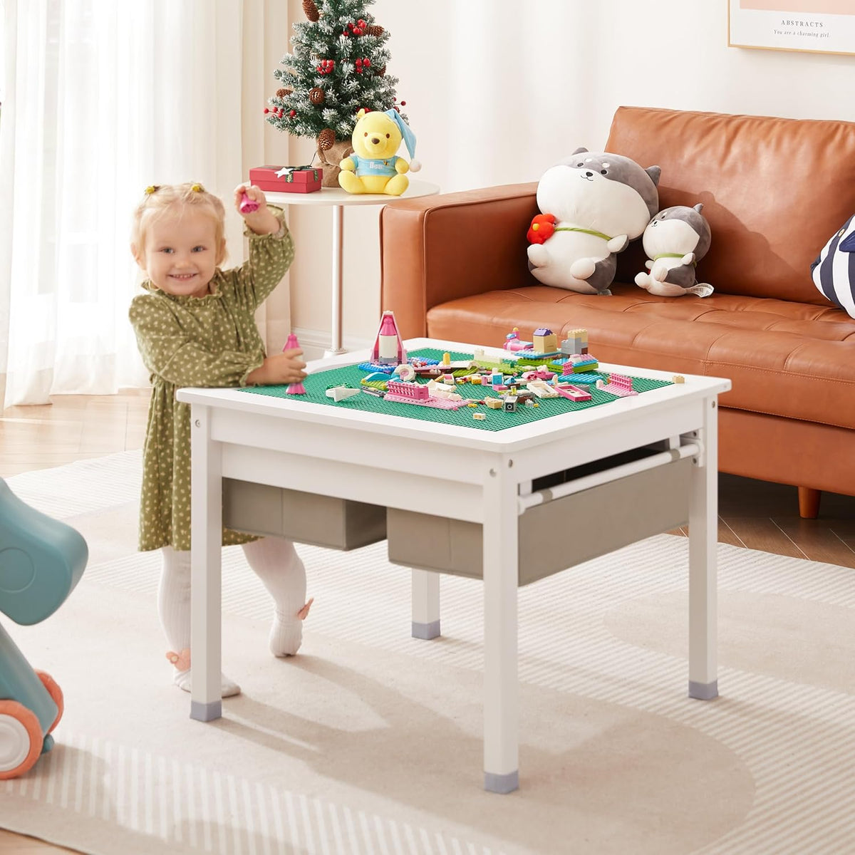 White Wooden Kids Table with Storage Drawers N142
