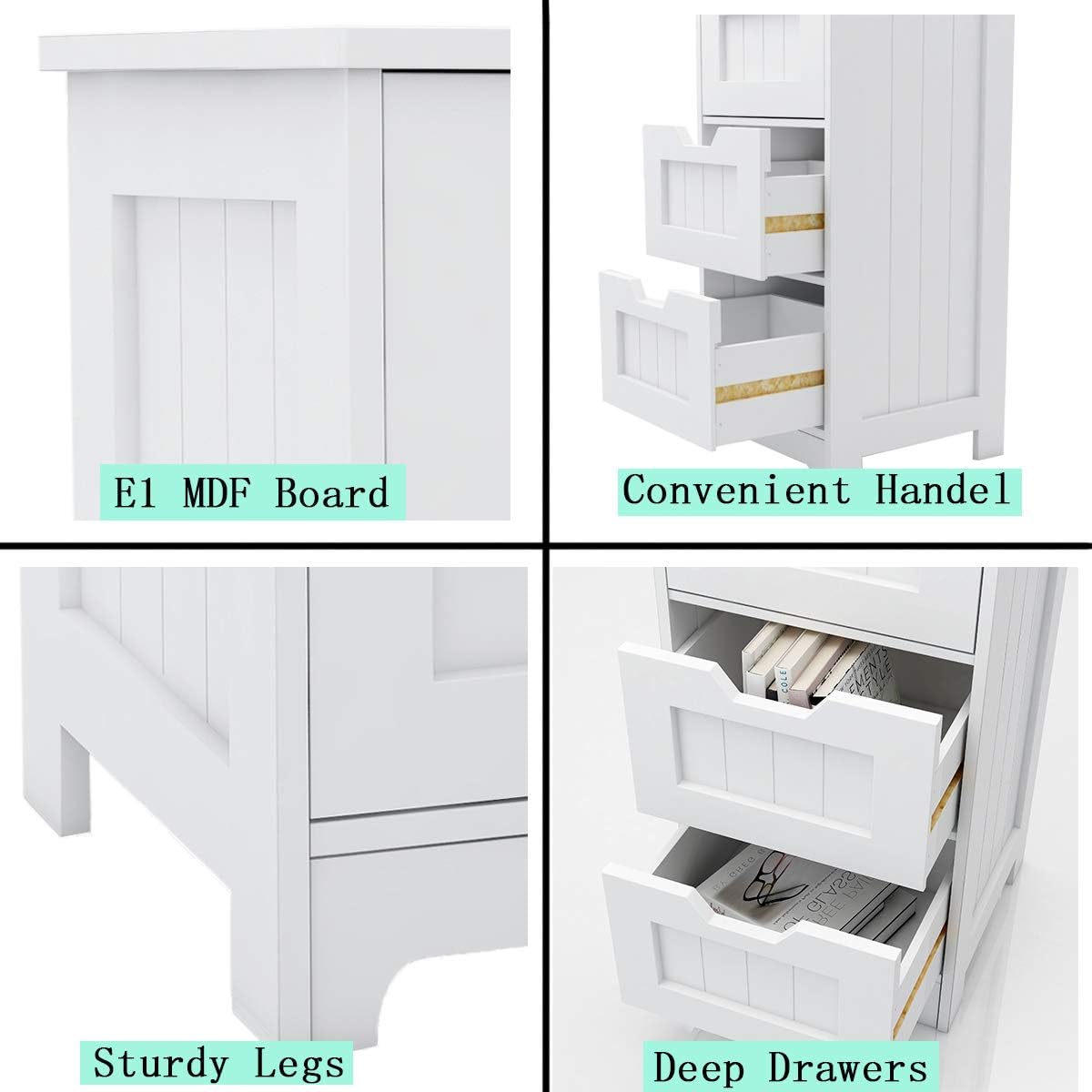 White Freestanding Storage Cabinet with 4 Drawers G417