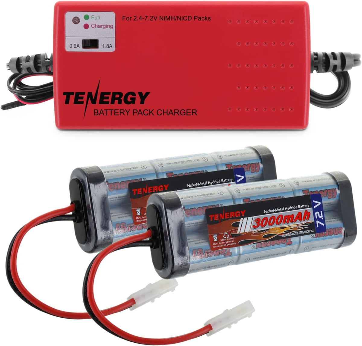 2 Pack 7.2V 3000mAh Flat NiMH Battery Packs with Smart Charger F323