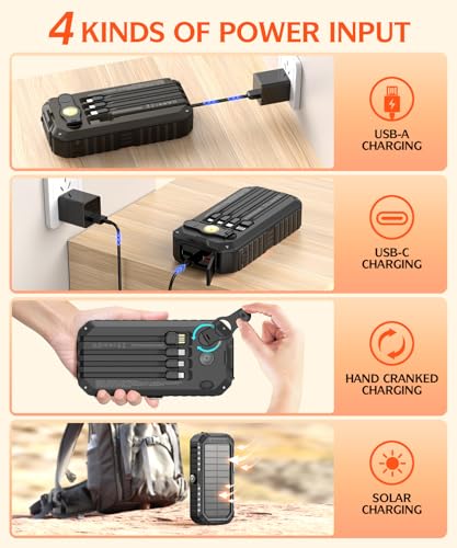 40000mAh Solar Power Bank with 4 Cables and Hand Crank X1780