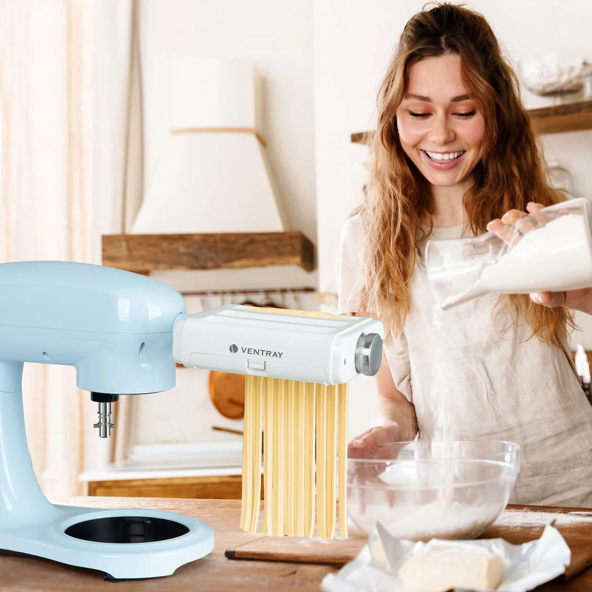 3 in 1 Pasta Maker Attachment for KitchenAid Stand Mixers with Cleaning Brush S32655