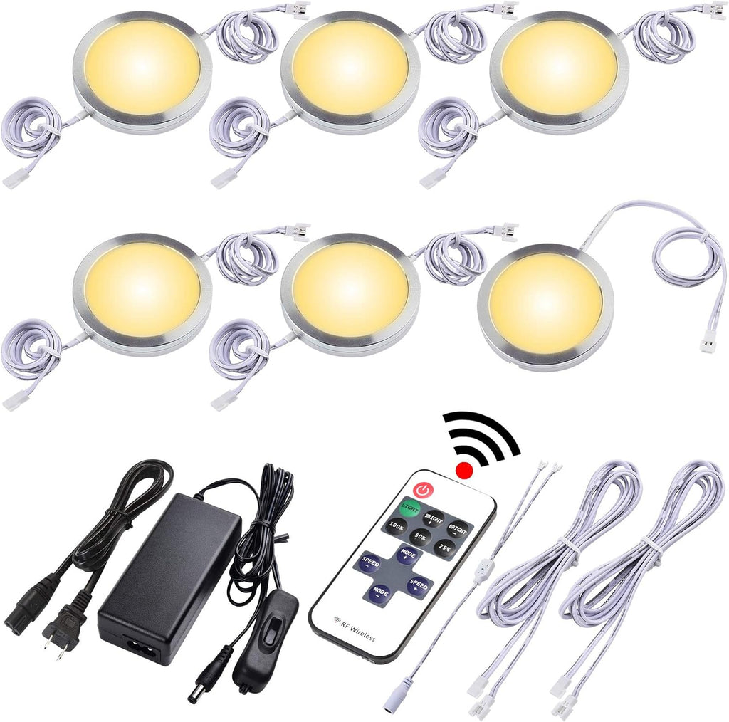 Dimmable Linkable Wired LED Puck Lights, 14 Lights, Warm White W7542