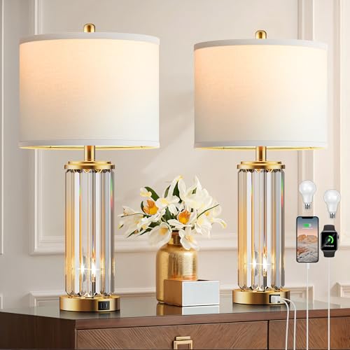 Gold Table Lamp with USB A+C Ports Set of 2 M9807