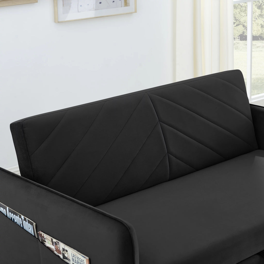 Black Velvet 3 in 1 Sleeper Sofa Couch Bed with 2 USB Ports L86773
