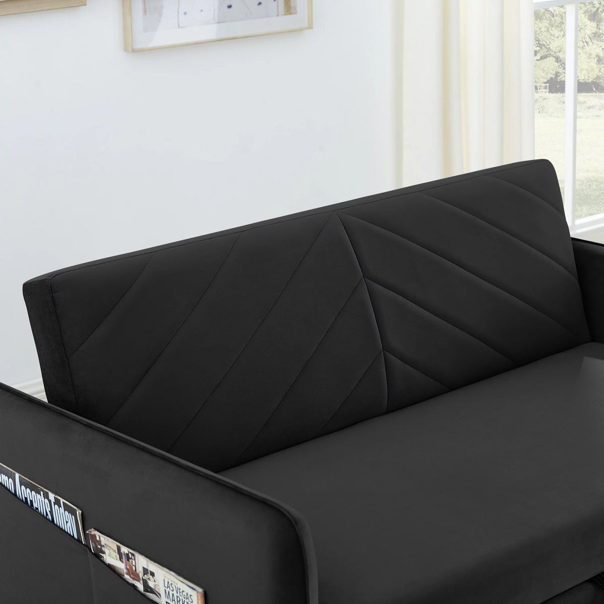 Black Velvet 3 in 1 Sleeper Sofa Couch Bed with 2 USB Ports L86773