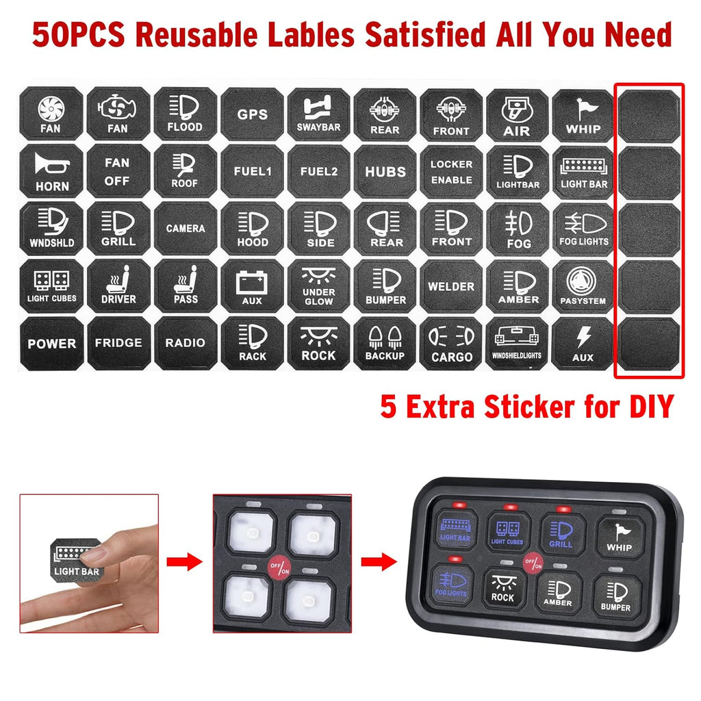 6 Gang Switch Panel 12V Circuit Control Box with Harness Label Sticker L992651