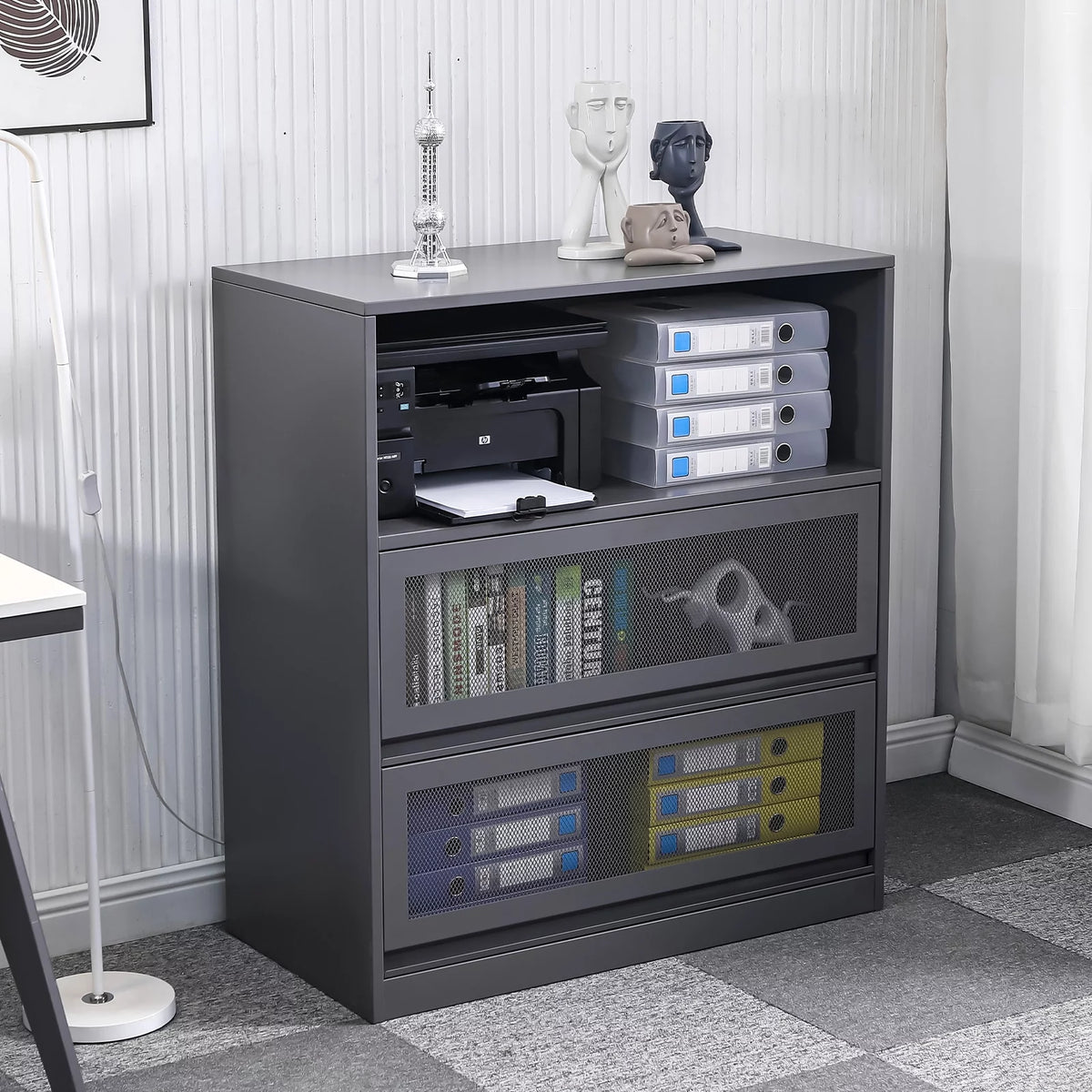 3-Tier Metal File Cabinet with Storage Shelf L74579
