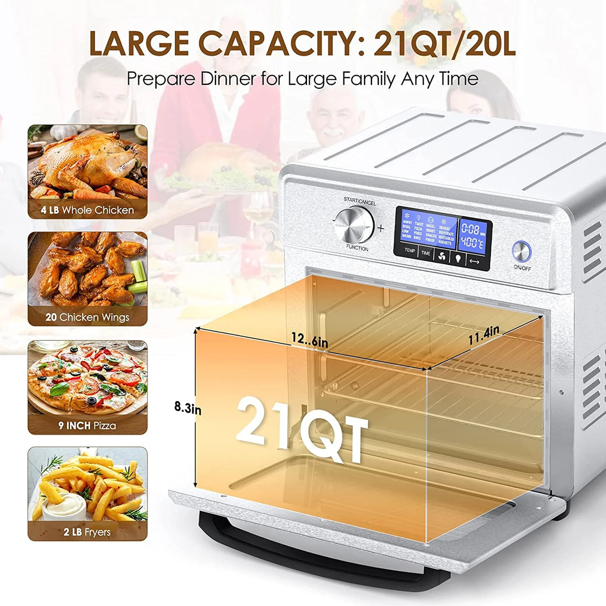 16-in-1 Stainless Steel Air Fryer Toaster Oven Combo with Digital Temperature Control, 9 Accessories & Cookbook Z477