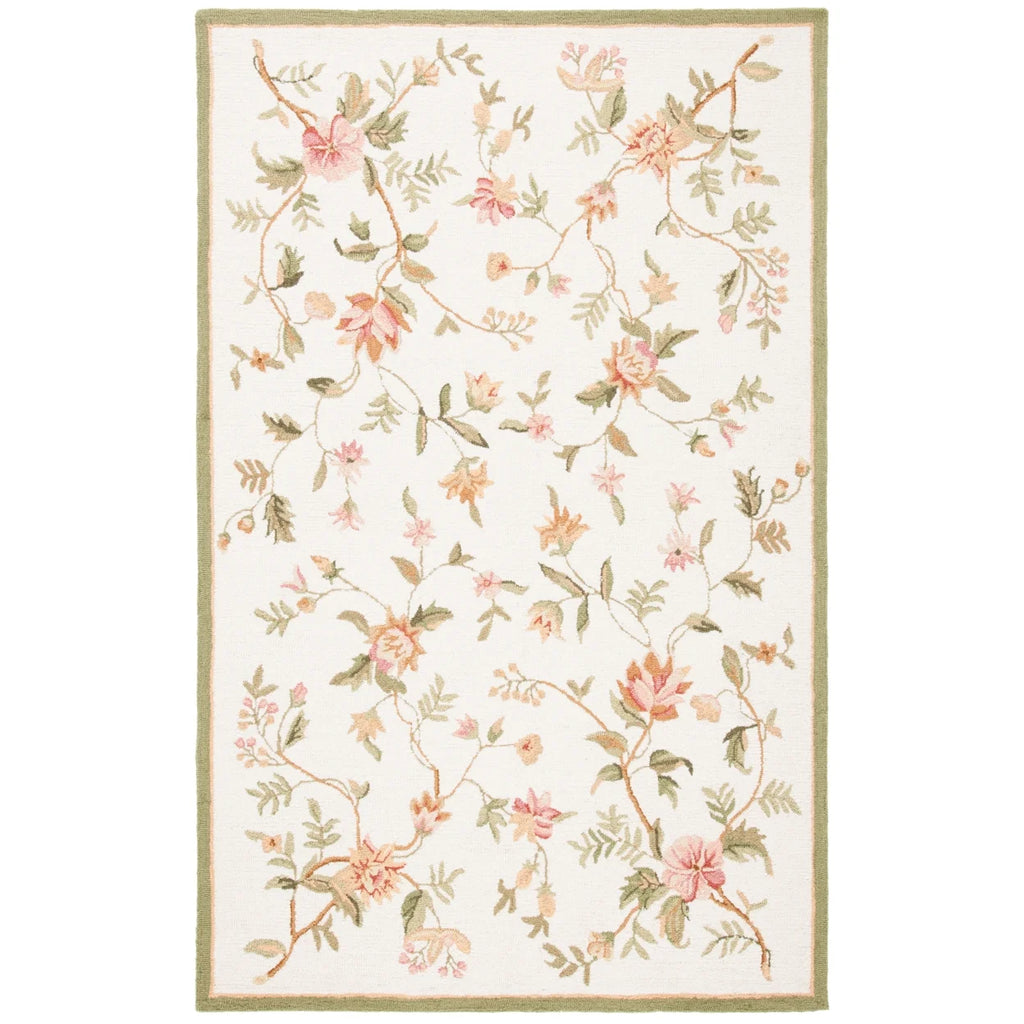 Ivory Floral Wool Area Rug W1710