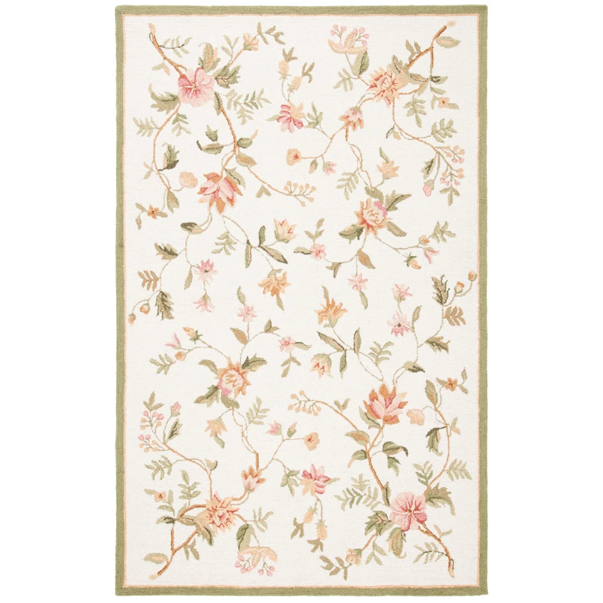 Ivory Floral Wool Area Rug W1710