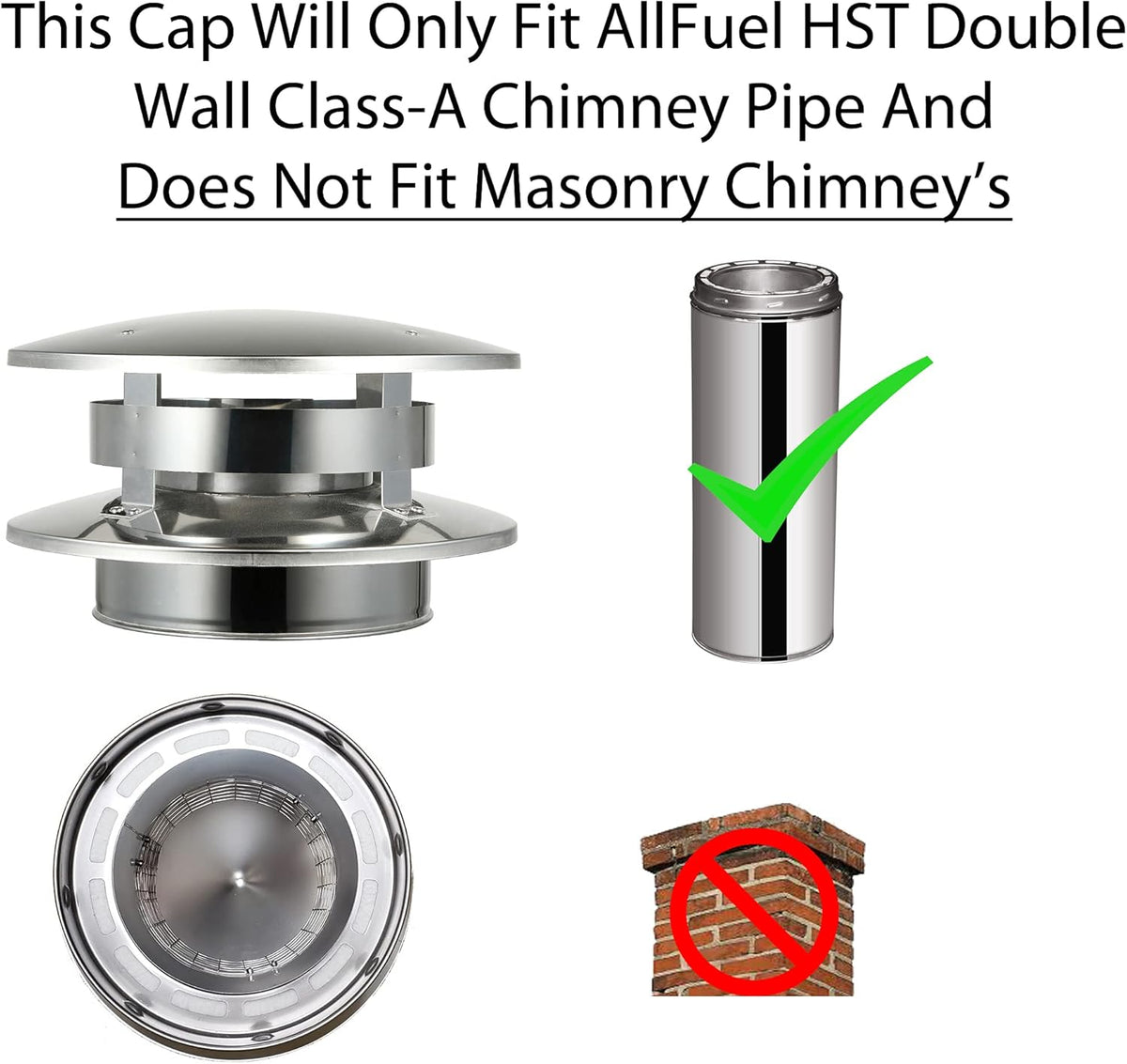 6" 304 Stainless Steel Flat Top Rain Cap for Class-A Double Wall Insulated Chimney Pipe E34440