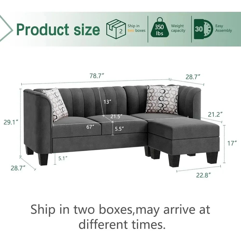 Black Linen L-Shaped Convertible Sofa Bed P648900