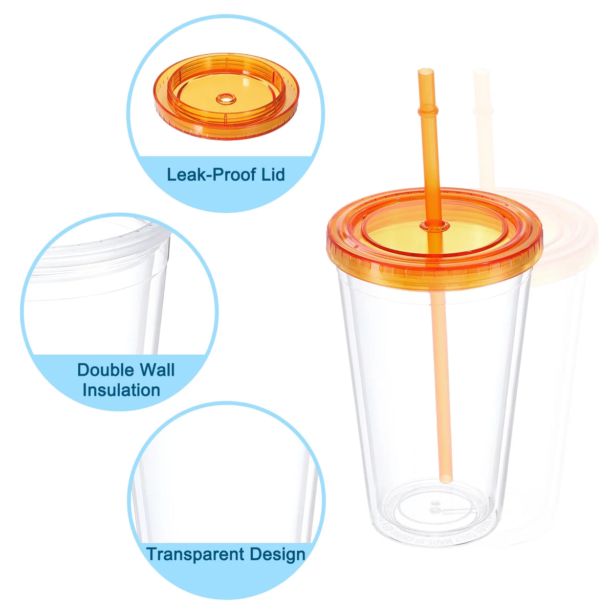 Acrylic Tumbler with Lid and Straw, 16 Oz Clear N862842