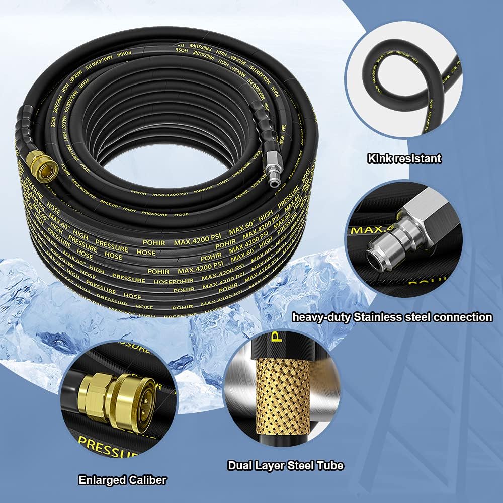 70 ft 3/8 Quick Connect Pressure Washer Hose 4200 PSI, Pack of 2 H23697