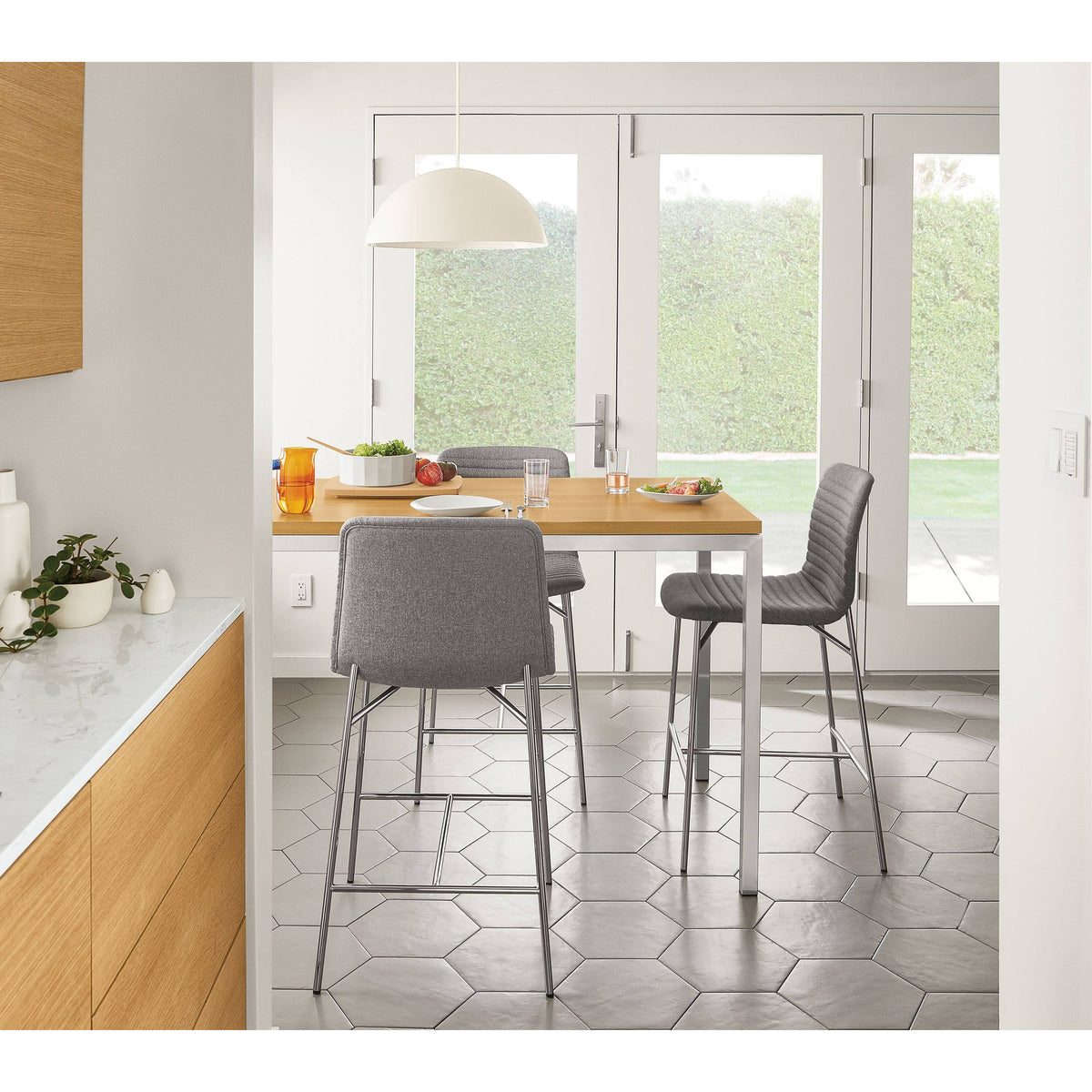 White Parsons Counter Table with White Quartz Top L737