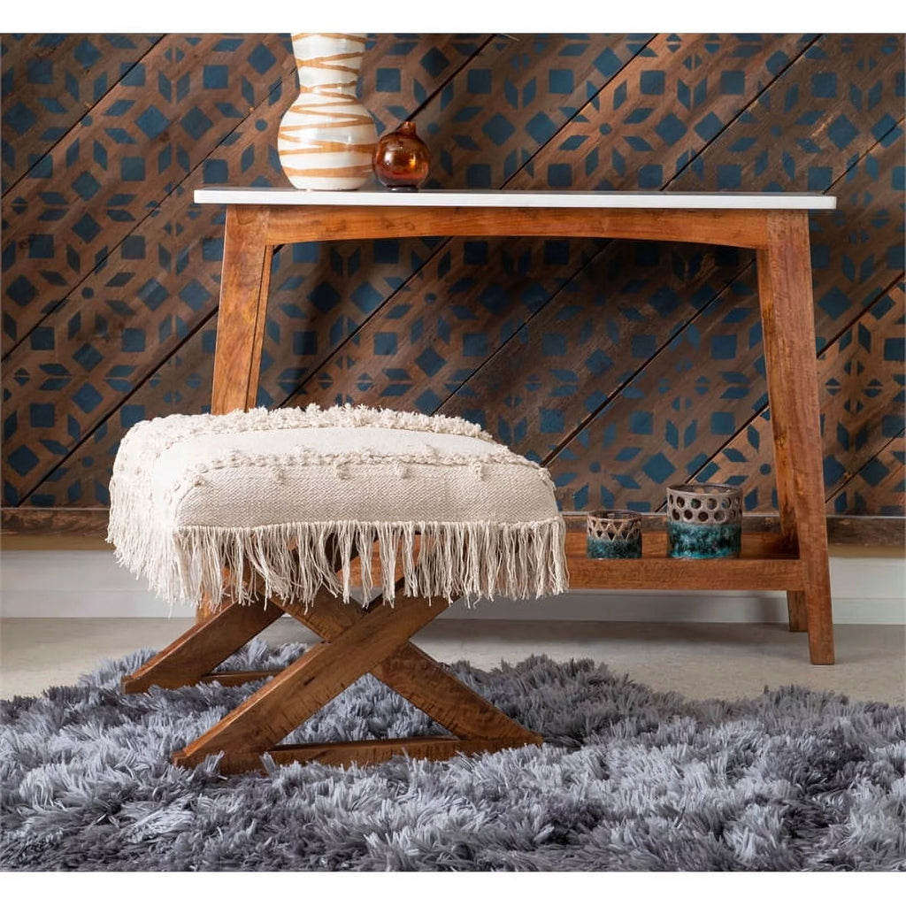 Brown Mango Wood and Marble Console Table T470109
