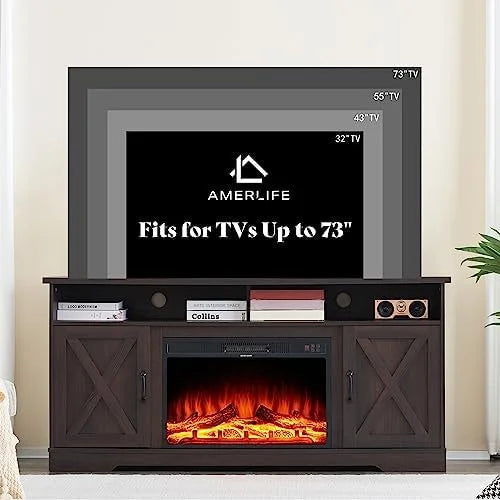 Farmhouse 63" Wood TV Stand with Fireplace M628