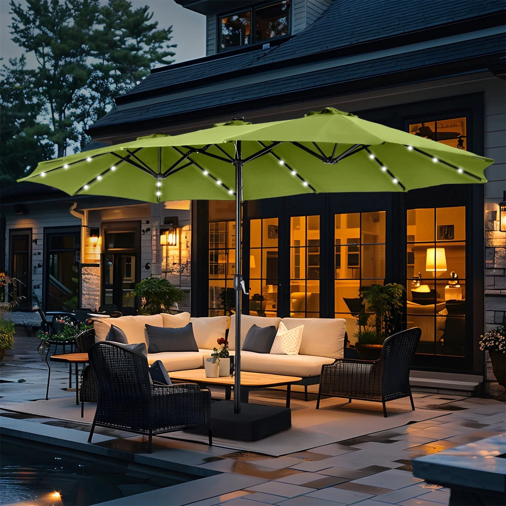 15 FT Double-Sided Solar Patio Umbrella with Base D157099