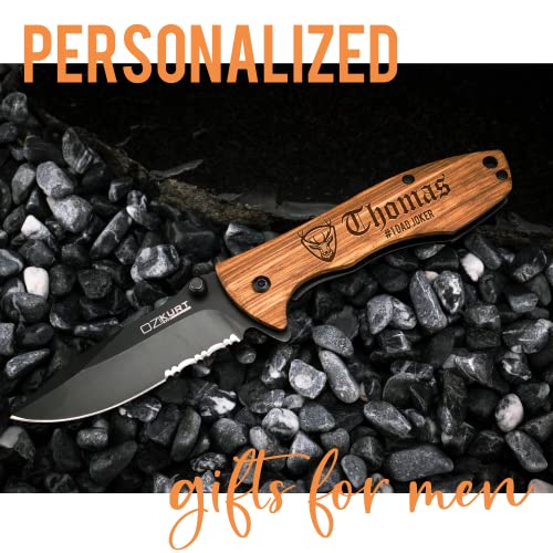 Personalized Engraved Oak Wood Pocket Knife K2026
