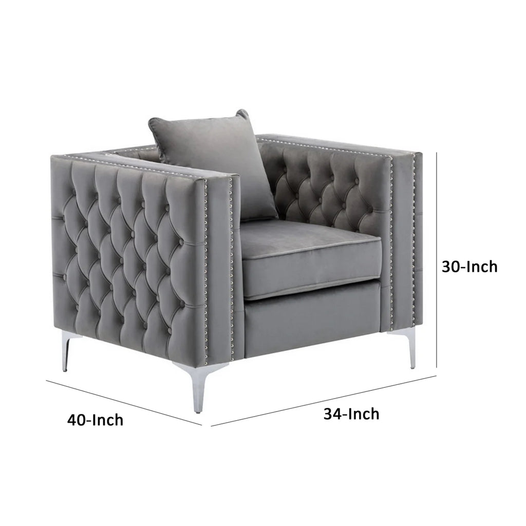 Gray Velvet Armchair C225366