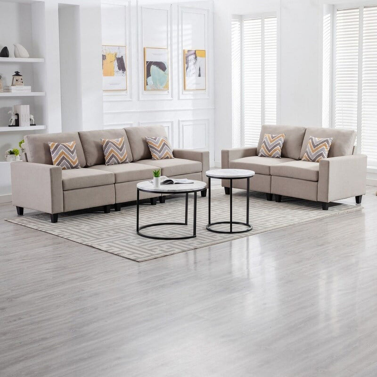 Grey Linen Fabric Sofa and Loveseat Set with Pillows K711709