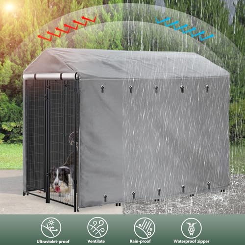 Black Waterproof Outdoor Dog Kennel Cover with PVC Window and Mesh N18415