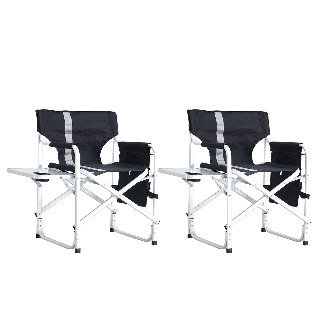 2-piece Padded Folding Chair with Side Table and Storage Pockets V37711
