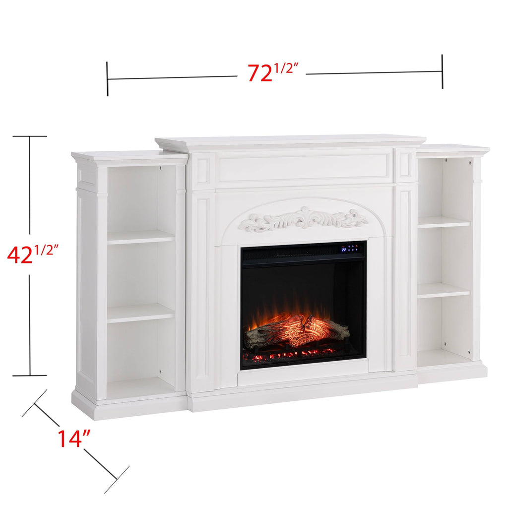 White Bookcase Electric Fireplace Brick D180
