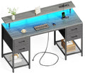 47 inch Computer Desk with 4 Drawers, LED Lights & Power Outlets, Black U704662